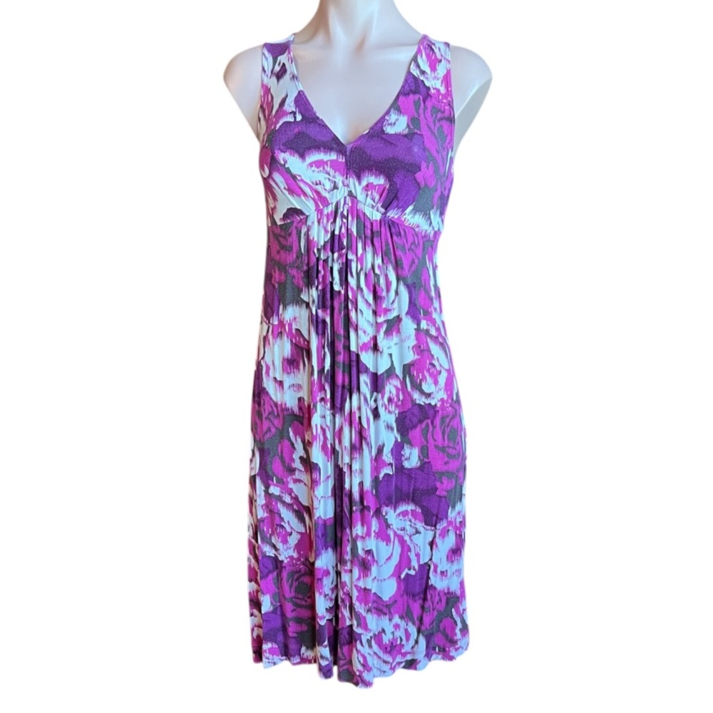 a.n.a Purple and White Sleeveless V-Neck Sundress S GUC